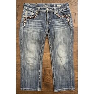 Miss Me Cuffed Capri Jeans Womens 28 Thick Stitch Red/White/Blue Low Rise Denim
